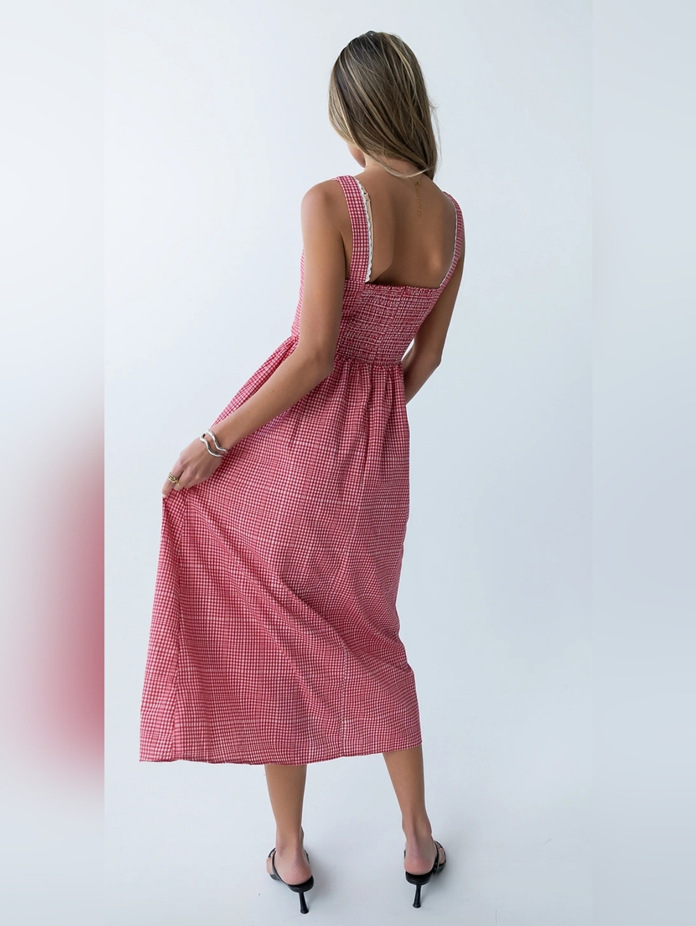 NWT Bohme Kenzie Plaid Midi Dress in Red Size Large=10 - Picture 6 of 17